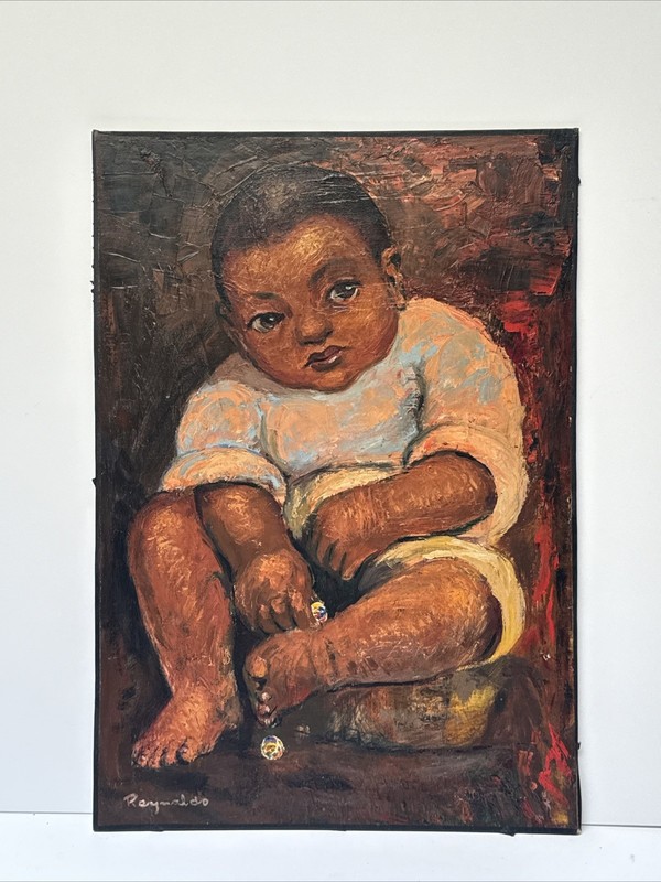 Mid Century Painting Portrait Modernist Modernist Signed Reynaldo Mystery Oil