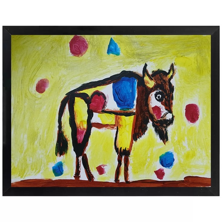 Abstract/Expressionism 9 x 12 Colorful Bull One of a Kind Acrylic Painting