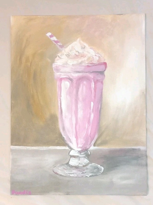 Original Strawberry Milkshake Painting 12in X 9in Acrylic Canvas Panel