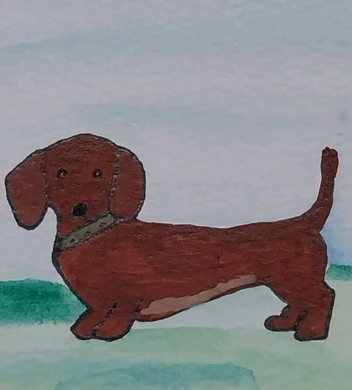ACEO Original Art Card ATC Watercolor OOAK Signed Dachshund Painting Dog Dotson