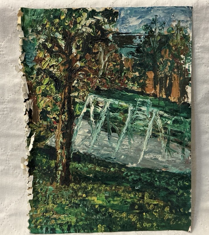 11”x8” Abstract Painting By Turkish Artist Oya Bolgun “In The Park” 1996