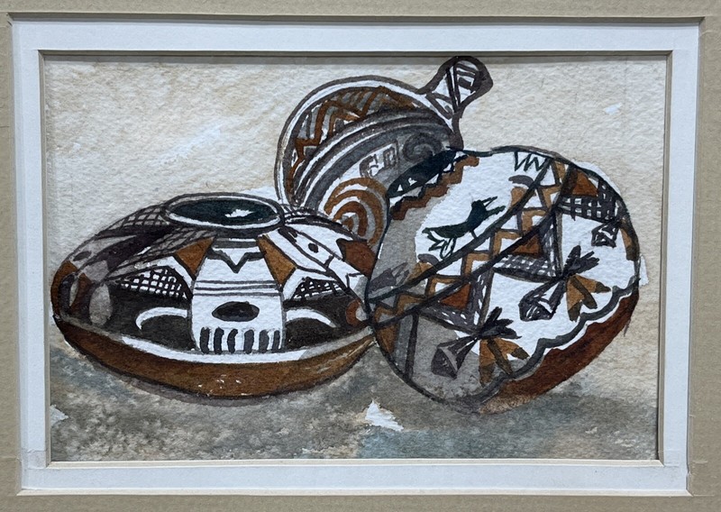 Framed Native American Indian Pottery Watercolor Mary Hnyda Whyda gallery