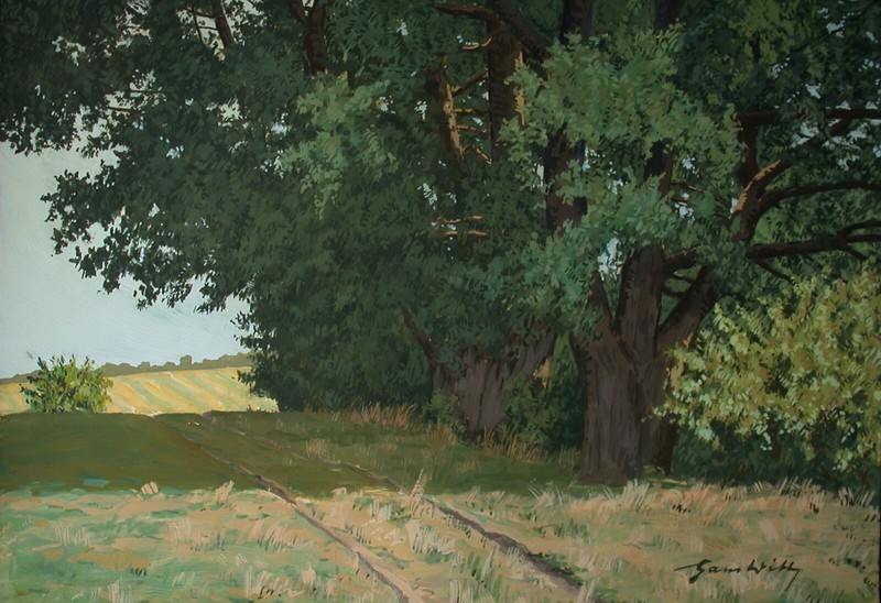 Hans Witt (Wien 1891-1966 Tragöß) Feldlandschaft mit Baumgruppe.