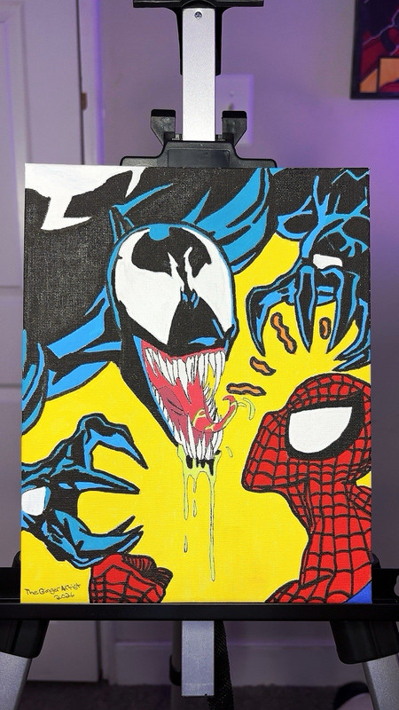 Pop Art Spider-Man & Venom Canvas Painting, OOAK Signed Original Unframed
