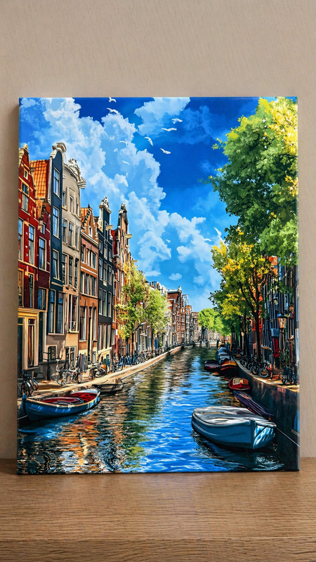 Amsterdam Canal Canvas Wall Art 12×16″ Cityscape Painting European Street Decor