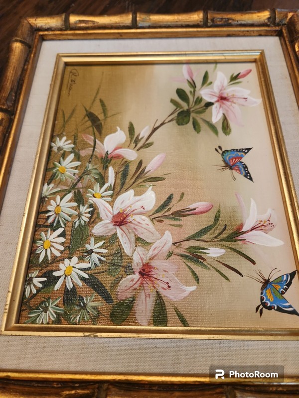Butterflies with Lilies Signed Artwork 12"x 14" gallery