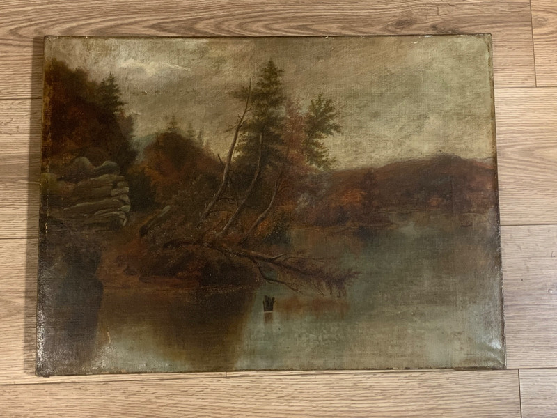 Antique c.1880–1910 Tonalist Oil Painting on Canvas Landscape