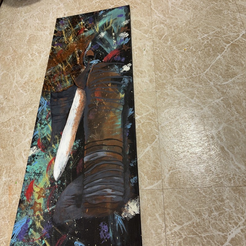 Original African Elephant Acrylic OOAK Hand Painted Canvas 12 X 36 Signed Artist gallery