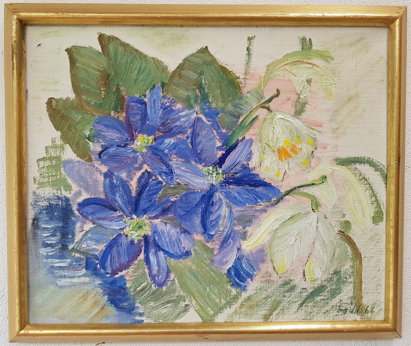 Abstract oil painting artwork with frame picture painting oil painting flowers 1966