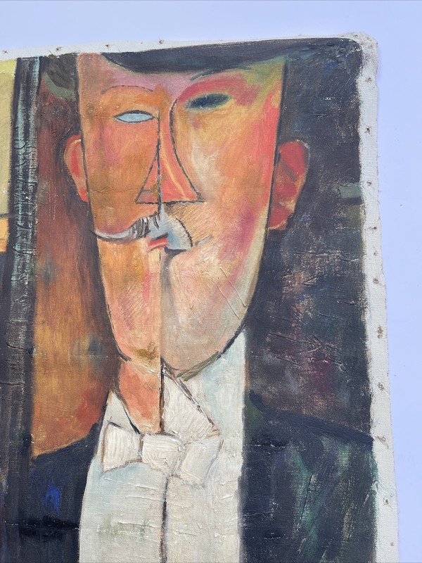 MID CENTURY PAINTING PORTRAIT BRIDE GROOM AFTER MODIGLIANI OLD MOVIE PROP RARE gallery
