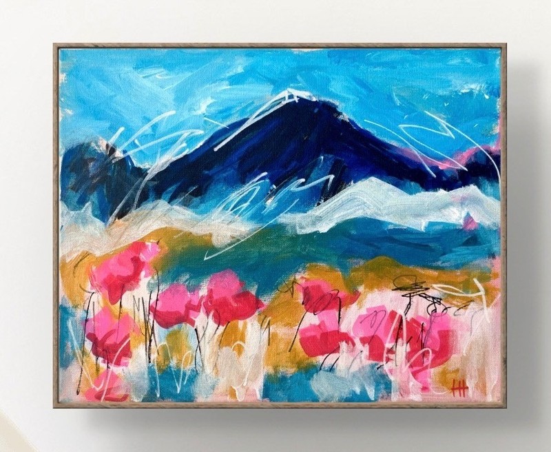 Original Expressionist Mountain Landscape Acrylic 11×14 Canvas, Holly Hammond