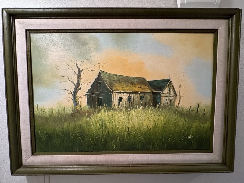H. Gailey Original Oil Painting Old Abandoned Farm Barn Silo 42×30 Signed Canvas