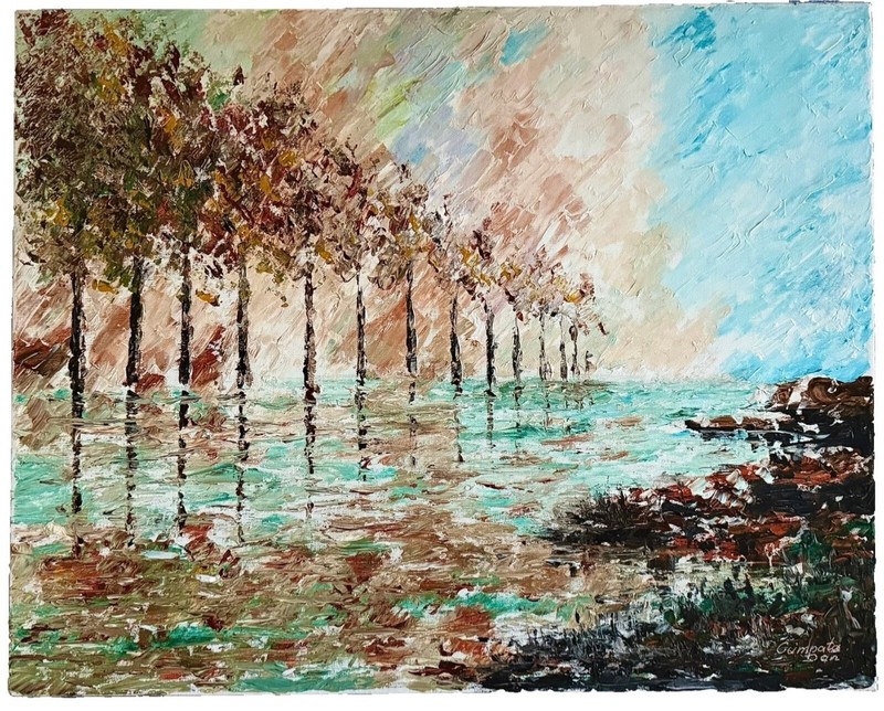 “Silent Reflection” Original Acrylic Painting by Dan Cumpata Signed 30”x24”