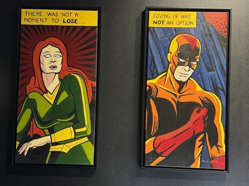 Original Pop Art Comic Style Paintings (2) Signed, Framed Jean Gray & Daredevil