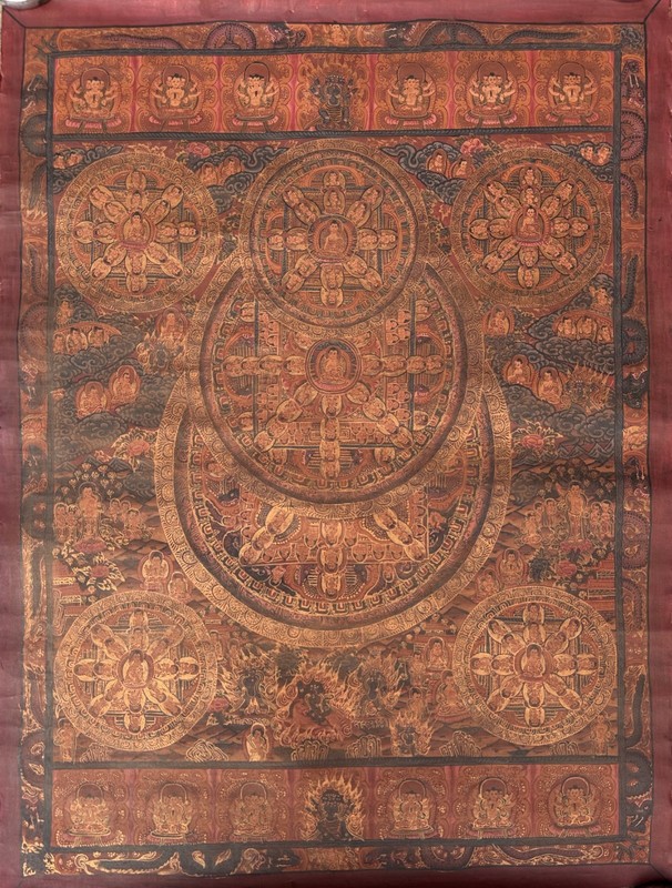 LARGEE OIL VARNISHED BUDDHA LIFE MANDALA HAND-PAINTED TIBETAN THANGKA ART