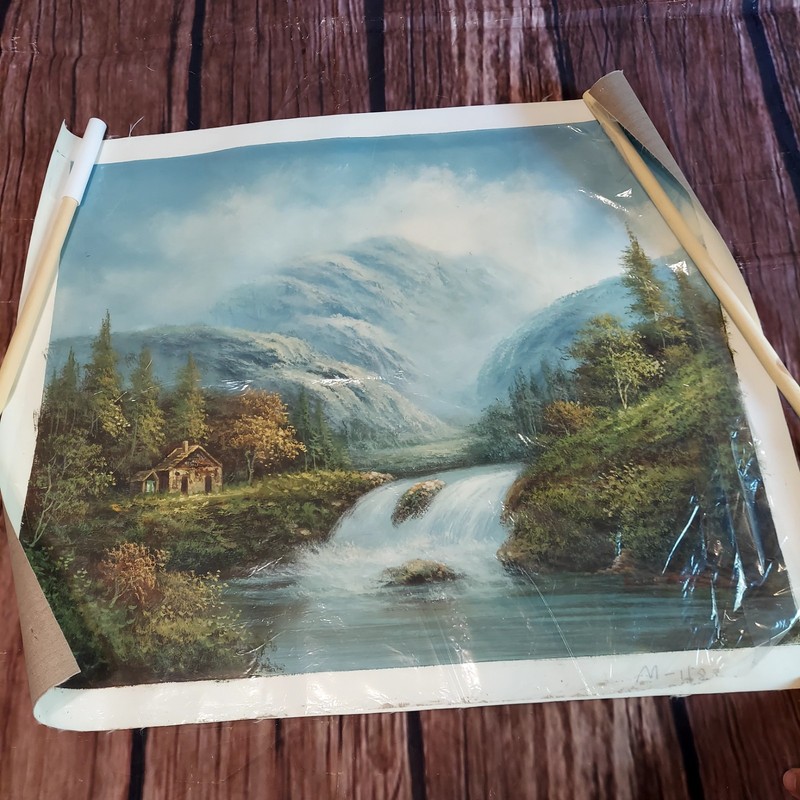 Bob Ross Replica Painting 27×23 Edward’s? Signed Oil Paint Art Landscape Tube Ro