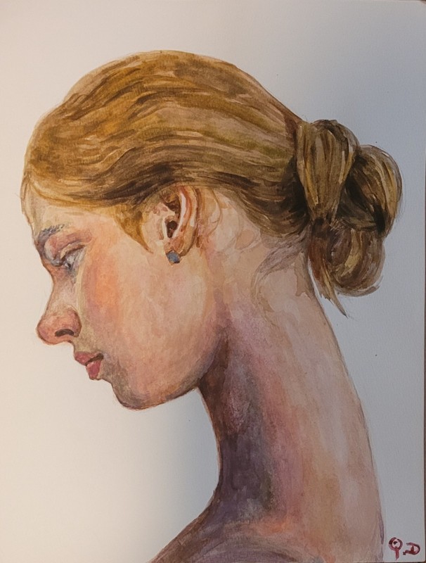 A Young Ballerina, Original watercolor painting, Portrait, Size 10″x13″,2025,US