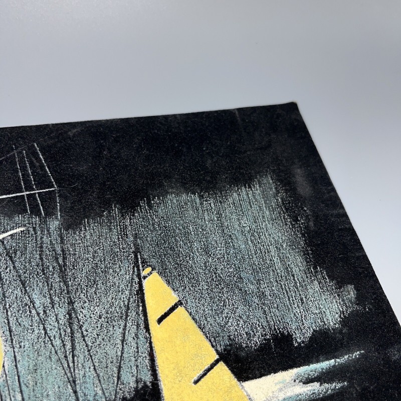 Vintage SAILBOAT Painting Velvet Board Seagulls Moon Sailing Ocean Nautical gallery