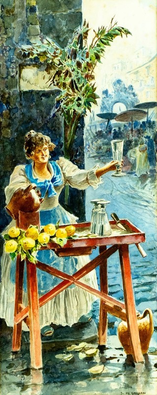 Salvatore de Gregorio (Italy,1859-1928) watercolor painting antique 153311