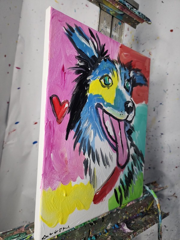 Original Abstract Painting Canvas Neo Expressionist Dog Fine Art Decor 11x14 gallery