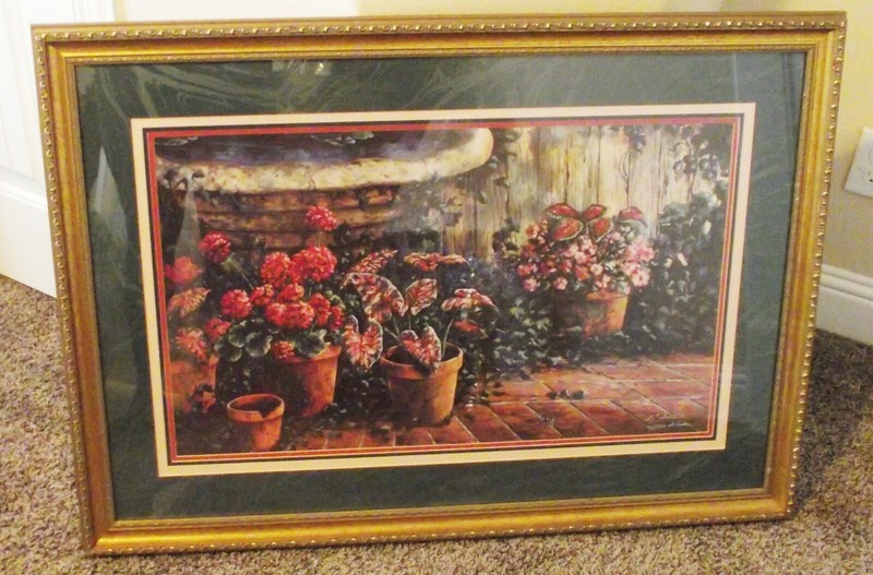 VTG B. SIKES ARTIST GARDEN LITHOGRAPH GOLD WOOD FRAME MATTED 42X30 HAND SIGNED