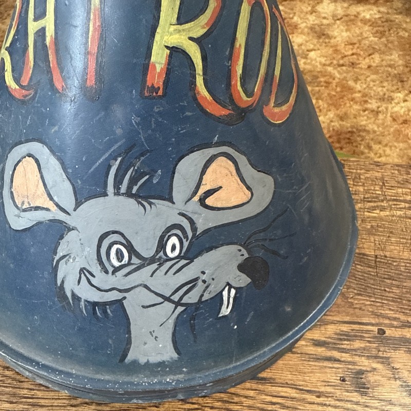 VTG Hand Painted Folk Art Gas Oil Garage Rat Rod 1950’s Metal Funnel Awesome USA gallery