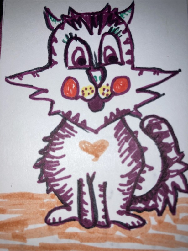 Original Cat Marker Art card, ACEO dorisann1022 drawing. Kitten Chat Fluffy Meow