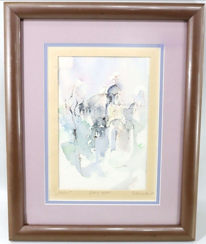 Dimitar Diankov (Bulgaria 1953) Original Watercolor Alexander Nevsky Cathedral