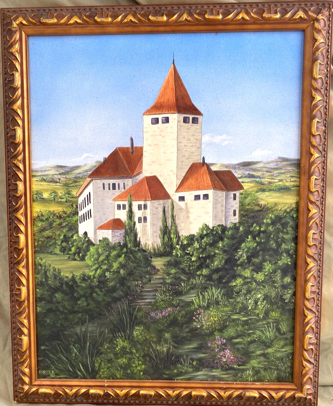 Original Framed Acrylic Painting Country Estate, by S Carter 16″x20″