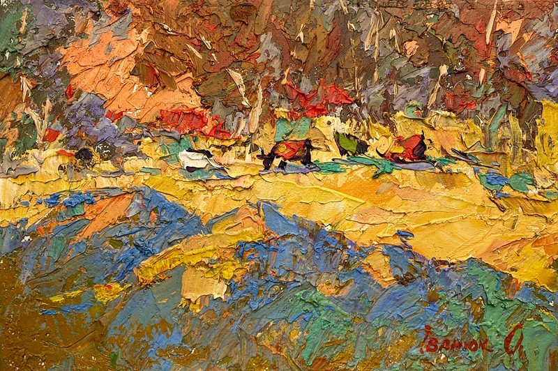 Oil Painting Autumn Setting Kalenyuk A. Unframed Original Home Decor nKalen1175