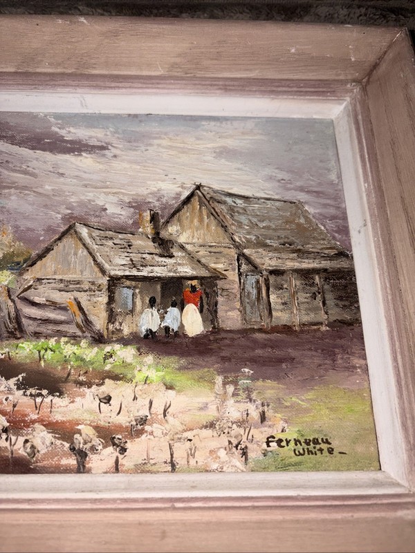 Mid Century Folk Art Oil Painting Permanent Pigments Cincinnati Cabin Framed gallery