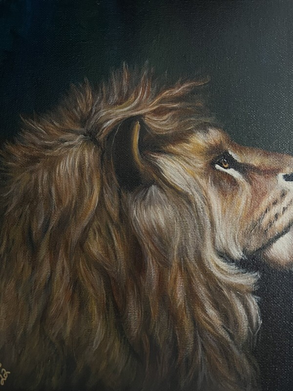 Definitely A Lion. Hand Painted Acrylic Original On Panel Board- 8 x 10 gallery