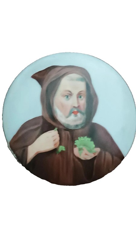 ancient miniature painted on porcelain depicting a friar with vegetables, 19th c
