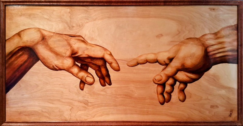 original fine art oil painting on birch wood panel with oak frame Sistine Chapel
