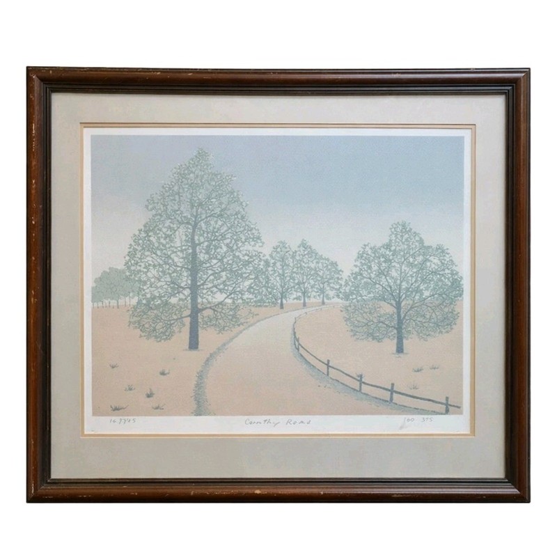 John Paulson Country Road Signed Serigraph Tree Landscape Rustic Farmhouse Art