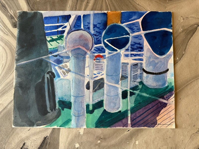 JASON SCHOENER (1919-1997) Orig Signed Watercolor Listed Artist 63 SHIP PAINTING