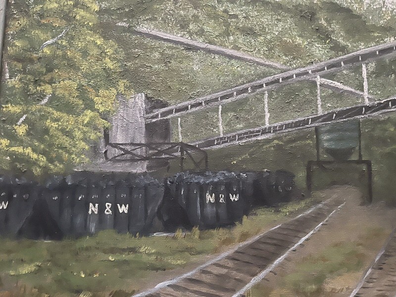 1977 N&W COAL TRAIN CARS at McDOWELL COUNTY, WV OIL PAINTING, ALFREDA PERDUE gallery