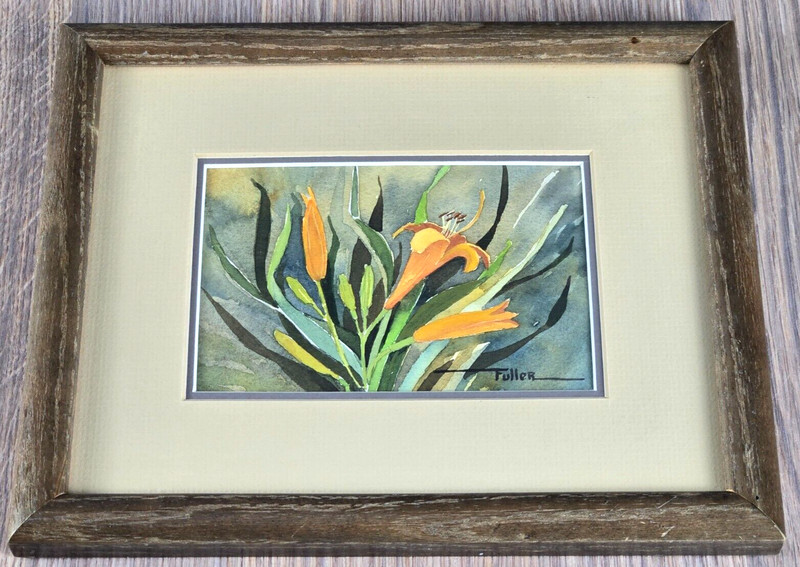 Lu Fuller, Kansas Tiger Lily still life original watercolor painting framed gallery