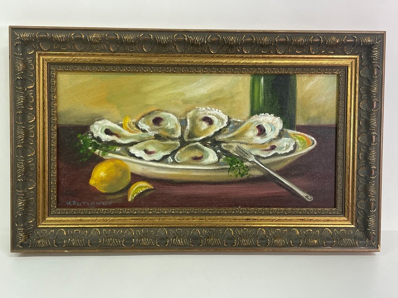 Louisiana Artist Katherine Rutledge Original Oil Painting Oyster Platter