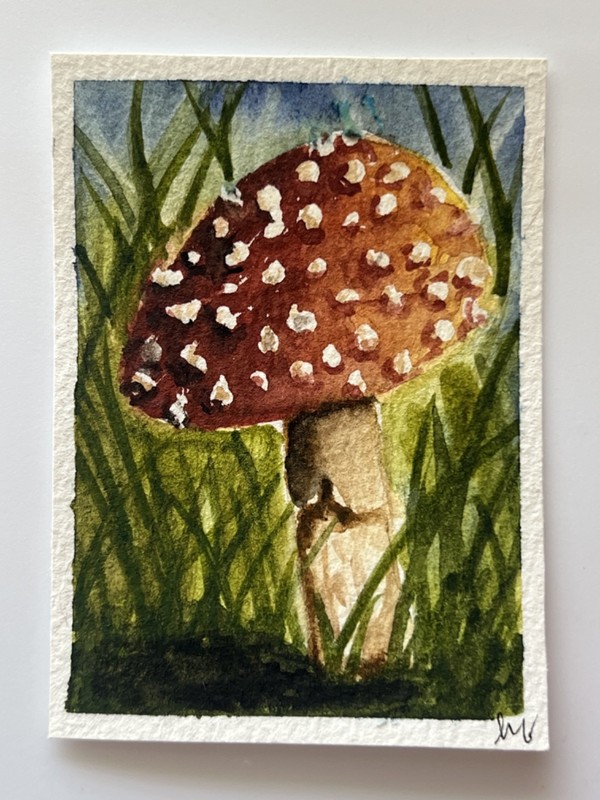 ACEO - Tiny Mushroom watercolor OOAK by H Forrest Signed/Dated gallery