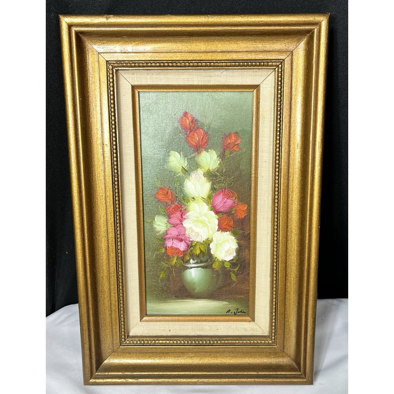 Still Life Floral Oil Painting Canvas Signed A Julia Wood Frame 12×18 Original