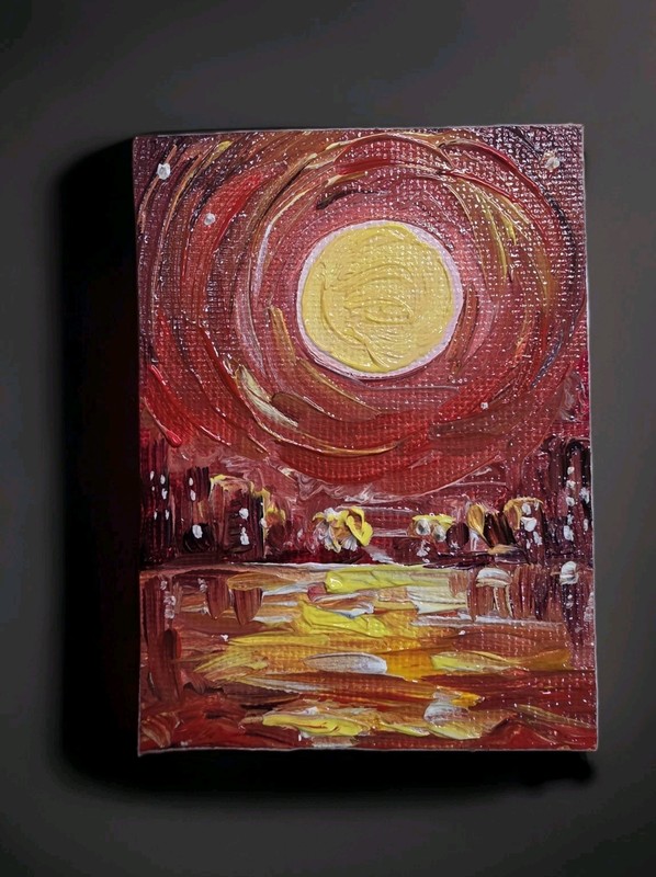ACEO Original OIL PAINTING DEEP TWILIGHT CITY, SERIES 1
