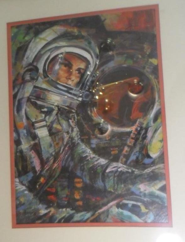 VINTAGE ASTRONAUT SPACEMAN PAINTING ILLUSTRATION ART FRAMED