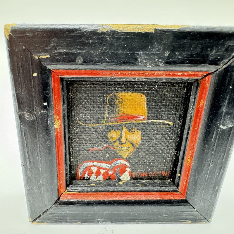 Mini Framed Painting Man In Hat W/ Guitar 1973 Signed Scottsdale Arizona 2 1/8” gallery