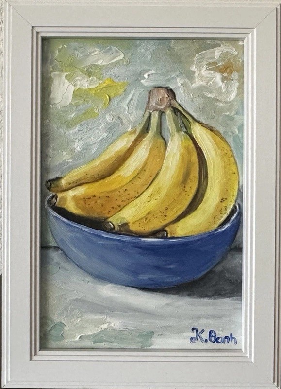 ORIGINAL OIL PAINTING STILL LIFE BANANAS SIGNED FRAMED 4×6
