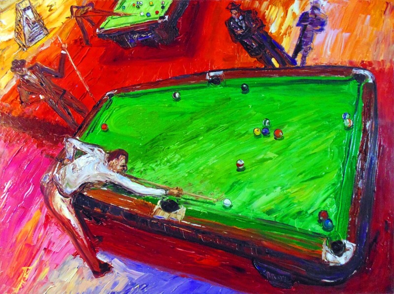 LEFT HANDED KISS SHOT Arthur Robins Original OIL POOL Table Billiards Cue 9 Ball