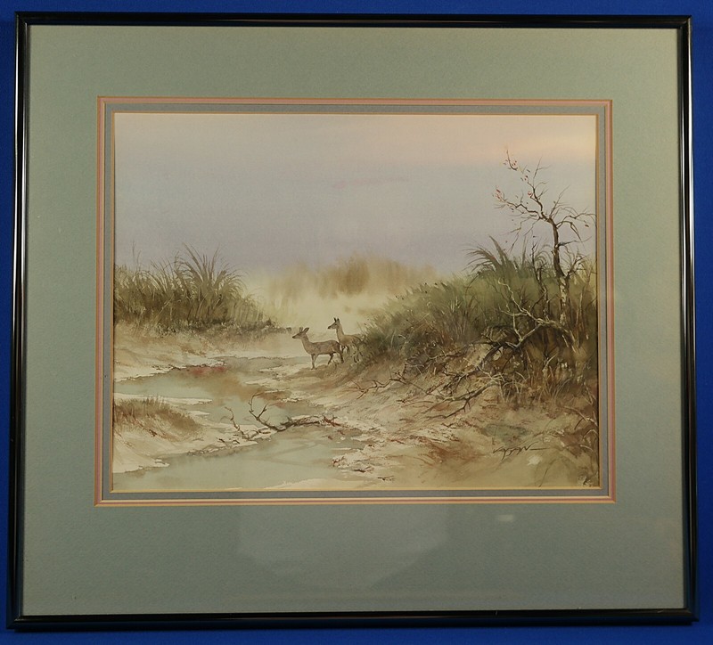 Vintage Untitled landscape Scene Watercolor Signed by Vasan