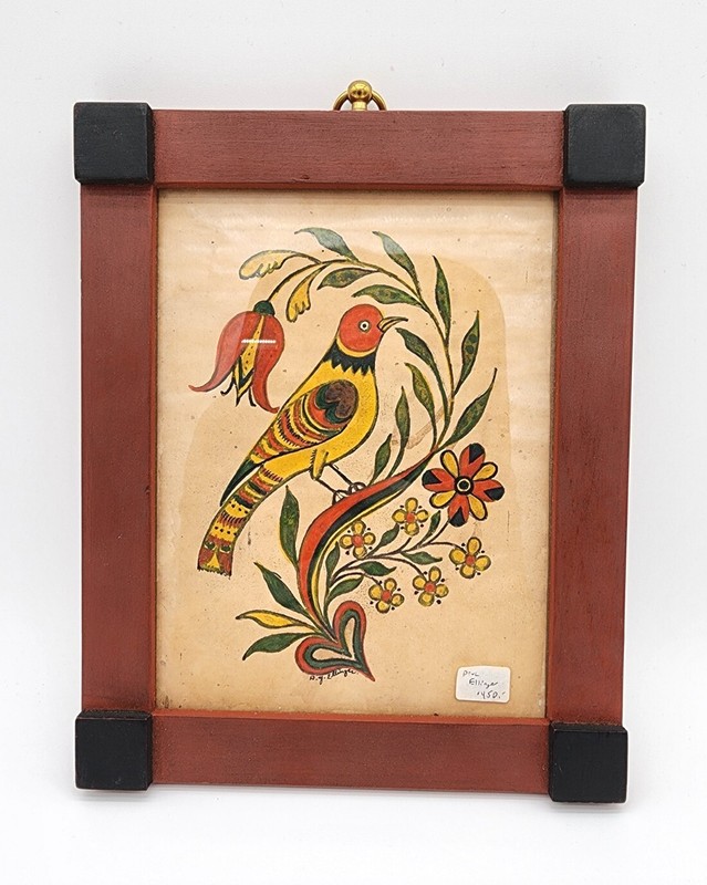 Vtg Original David Y Ellinger Oil Painting PA Dutch Folk Art Bird Framed Signed