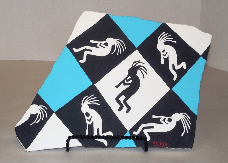 Contemporary Southwest Pop/Folk Art Kokopelli Painting on Flagstone by Artist