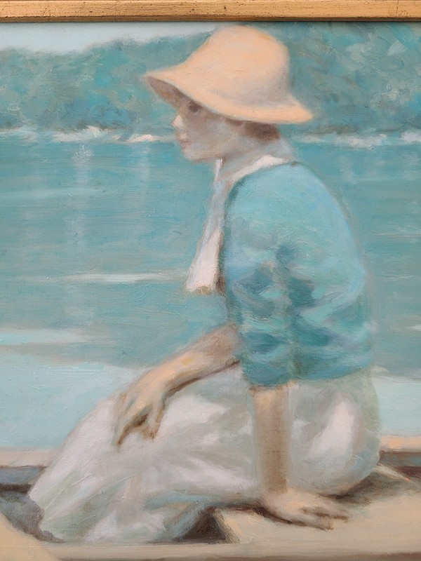 ANDRE GISSON Original Oil Painting, Woman In A Boat. Lovely Painting, Perfect! gallery